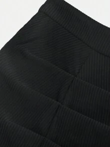 Sweetra 女式 A 字形开衩灯芯绒修身铅笔裙，夏季 Y2K 服装迷你短款女装 - 黑色 - 查看 3