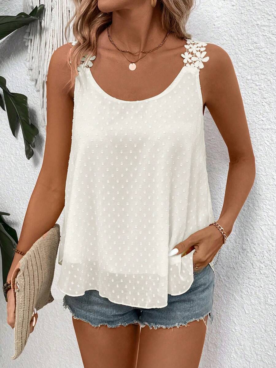 EMERY ROSE Women's Solid Color Chiffon Jacquard Tank Top - Apricot - View 1
