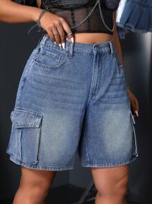 SHEIN ICON Short en jean casual taille forte - Bleu azur - Voir 6