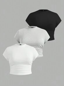 SHEIN EZwear 3pcs/Set Plus Size Women Solid Color Casual T-Shirts, Fashionable For Summer Tops For Woman Tops Women Tops Suitable For Going Out