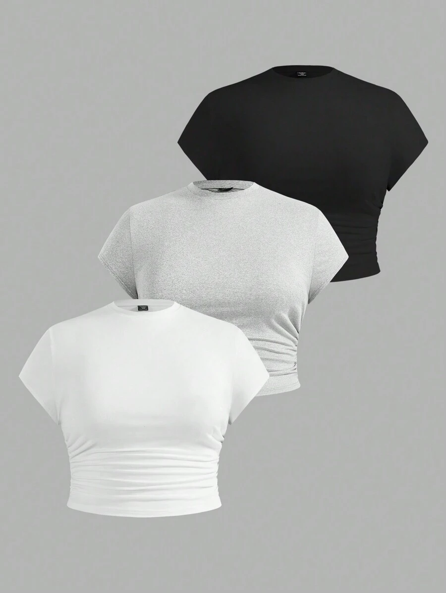 SHEIN EZwear 3pcs/Set Plus Size Women Solid Color Casual T-Shirts, Fashionable For Summer Tops For Woman Tops Women Tops Suitable For Going Out