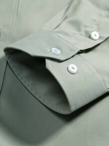 Manfinity Mode Men's Solid Color Long Sleeve Casual Shirt, Spring And Autumn - Light Grey - View 7