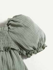 Cozy Pixies Neugeborenes Baby Mädchen Lässig Rundhals Rüschen Saum ärmelloses Jumpsuit - Grün - Übersicht 3