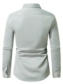 Manfinity Mode Men's Solid Color Long Sleeve Casual Shirt, Spring And Autumn - Light Grey - View 2