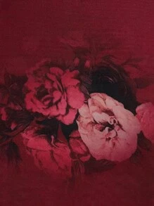 Flirla Plus Size Boho Sweetheart Neck Short Sleeve Floral Printed Peplum Blouse , For Summer - Burgundy - View 8