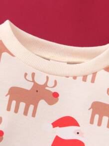 Young Boy Cute Deer Print Loose Fit Round Neck Long Sleeve Sweatshirt, Soft And Comfortable Fabric, Easy Pullover Design, Suitable For 4-7 Years Old Daily Wear, School, Party, Christmas