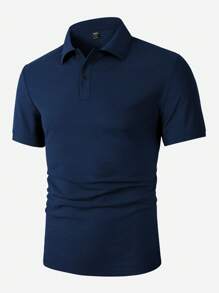 Manfinity Homme Camisa polo casual de manga corta con botones en el cuello de unicolor para hombre
