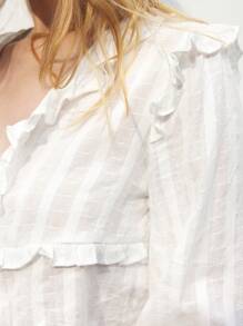 Maija Women's Solid Color Ruffle Tie-Front Bell Sleeve Crop Top, Flowing Blouse For Spring/Summer