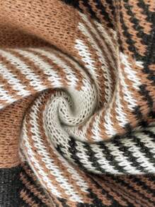 Plus Size Women V-Neck Plaid Casual & Work Sweater Dress, Autumn/Winter - Multicolor - View 7