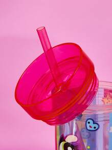 THE POWERPUFF GIRLS X SHEIN Cute Cartoon Figure Print 480ML Translucent Double-Layered Straw Cup - Multicolor - View 5