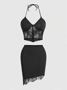 Forever 21 Vacation Black Lace Patchwork Sexy Hottie Two-Piece