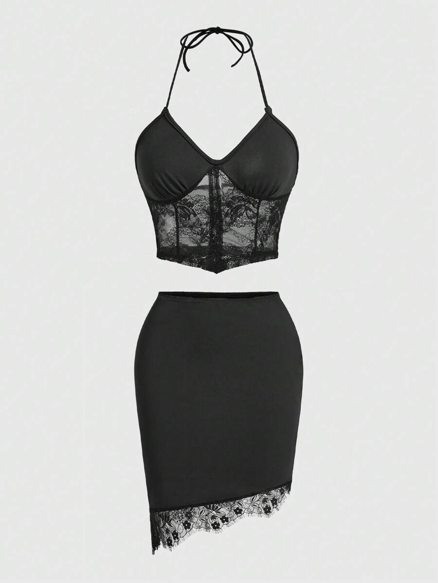 Forever 21 Vacation Black Lace Patchwork Sexy Hottie Two-Piece