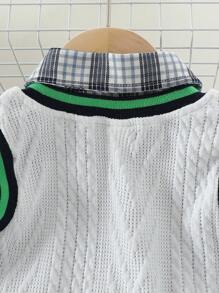 3 件套时尚男婴休闲格子衬衫、仿针织提花背心和长裤套装 - 彩色 - 查看 3