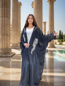 串珠亮片刺繡女士時尚流蘇開襟蝙蝠袖夾克