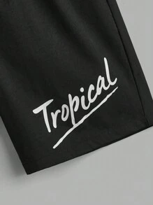 Manfinity Hypemode Conjunto de camisa de cargo de unicolor casual de verano y pantalones cortos con estampado de letras para hombre