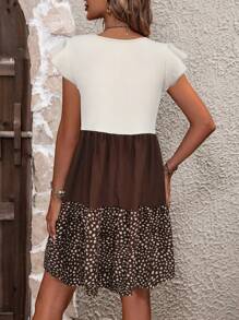 SHEIN LUNE 荷叶边下摆拼色拼接夏季休闲度假连衣裙 - 彩色 - 查看 2