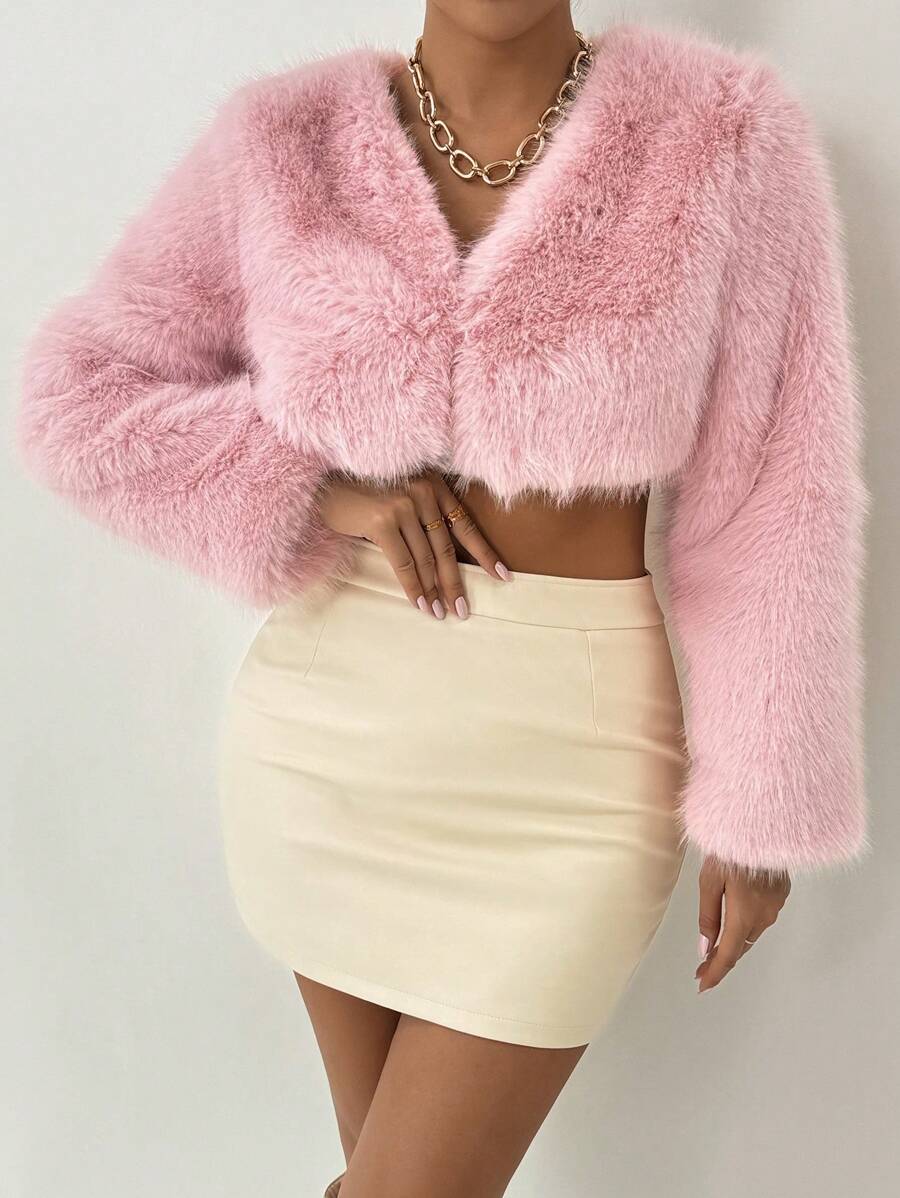 Allurite Áo khoác ngắn tay màu hồng cổ chữ V dài tay thanh lịch và quyến rũ dành cho nữ - Màu Hồng baby - Xem 1