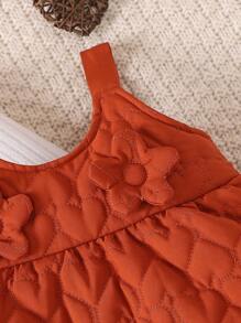 2 piezas/Conjunto Vestido de tirantes con decoración de corazón y floral para bebé niña, y cuello alto acanalado de manga larga, un conjunto de ropa cómodo y de moda para otoño e invierno - Café integral - Ver 5