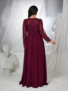 SHEIN Belle Burgundy Red Plus Size Burgundy Red Hollow Out Sequin Fabric Elegant Mother Of Bride Formal Dress