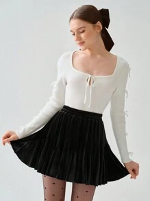 Enchnt Spring/Winter Women's Romantic Gorgeous Black Velvet Elastic Pleated Fashionable Cute Mini Skirt,Sweet&Elegant Princess Outfit For Valentine's Day&Christmas Party&New Years&Birthday&Holiday &Sweet Date Night&Daily Commuting