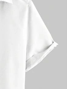 Manfinity Homme Bộ 2 áo sơ mi dệt tay ngắn màu trơn và quần ống rộng có dây rút cho nam, mùa hè - trắng - Xem 4