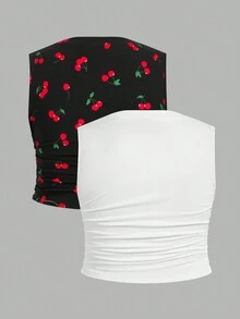 Áo tank top ngắn ôm dáng đa năng dành cho nữ cỡ lớn Cherry Casual, thích hợp cho mùa hè. - Nhiều màu - Xem 2