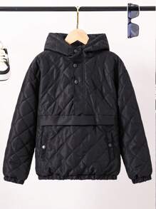 Tween Boys Half Button Hooded Quilted Coat