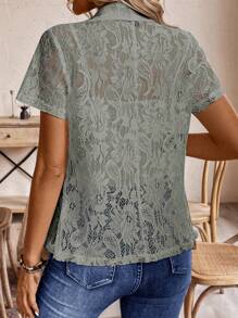 SHEIN LUNE Women's Casual Solid Color Lace Collar Short Sleeve Jacket, Spring And Summer - Grey - View 2