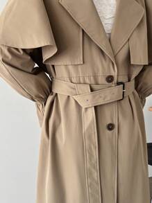 FRIFUL Áo khoác dài trơn màu thường ngày cho nữ, Áo khoác nữ mùa thu - Màu Khaki - Xem 9