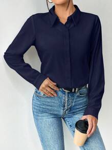 SHEIN Clasi Women's Solid Color Long Sleeve Casual/Business Blouse For Spring & Summer Women Shirt,Long Sleeve Tops
