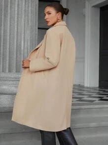 Aveloria Modichic 法式复古风缺口领双排扣直筒大衣 - 駝色 - 查看 5
