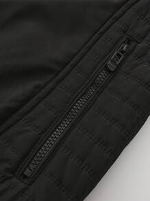 Manfinity Homme Abrigo acolchado casual de unicolor con cuello alto para hombres, abrigo de invierno cálido de peluche negro para el invierno