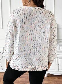Calvaya Plus Size Casual Mixed Fiber Dropped Shoulder Sweater, Spring & Fall Knit Pullover Fall Winter - Multicolor - View 2