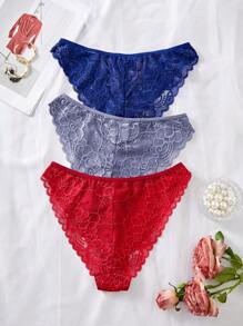 Set de 3 piezas/Paquete de bragas y lencería femenina con diseño minimalista y romántico de encaje