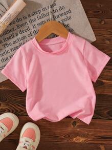 Cute And Fun Letter Printed Casual Comfortable Round Neck Short Sleeve T-Shirt For Baby Girls, Suitable For Summer Vacation - Pink - View 2