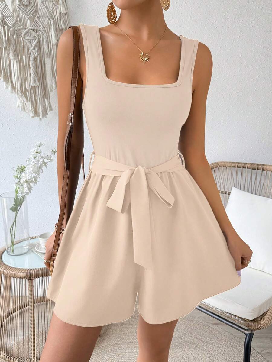 Breezaya 女士方领无袖蝴蝶结腰部迷人优雅连体裤