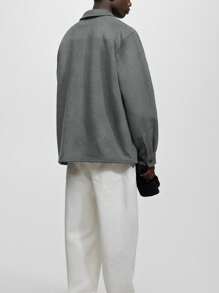 Manfinity Dauomo Chaqueta informal de trabajo de unicolor con bolsillos para hombres, primavera y otoño - Gris Oscuro - Ver 3