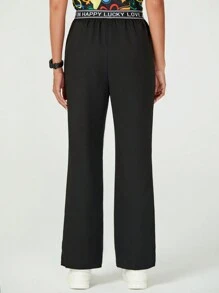 TaskEZ Women's Black 3 Pkt Logo Waist Pants With Drawstring Letter Pattern Waistband /Nurse Uniform Pants Scrub Pants - Black - View 3