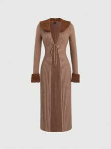 Sweetra 纯色拉绒保暖内衬长款常规夹克 - 鏽棕色 - 查看 1