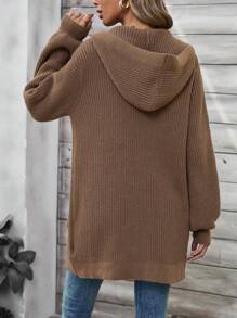 EMERY ROSE 女士连帽中长款开衫，秋冬开衫 - 棕色 - 查看 2