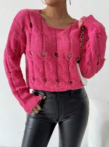 Chiquease Suéter de mujer de colores brillantes con diseño hueco, al estilo INS para volver al colegio