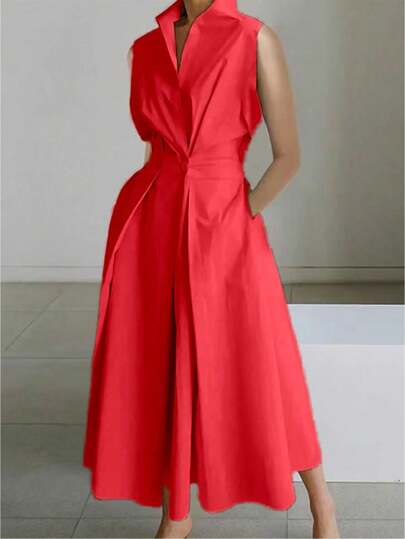 EMERY ROSE Women's Solid Color Minimalist Daily A-Line Sleeveless Dress For New Year Clothes Maxi Women Outfit