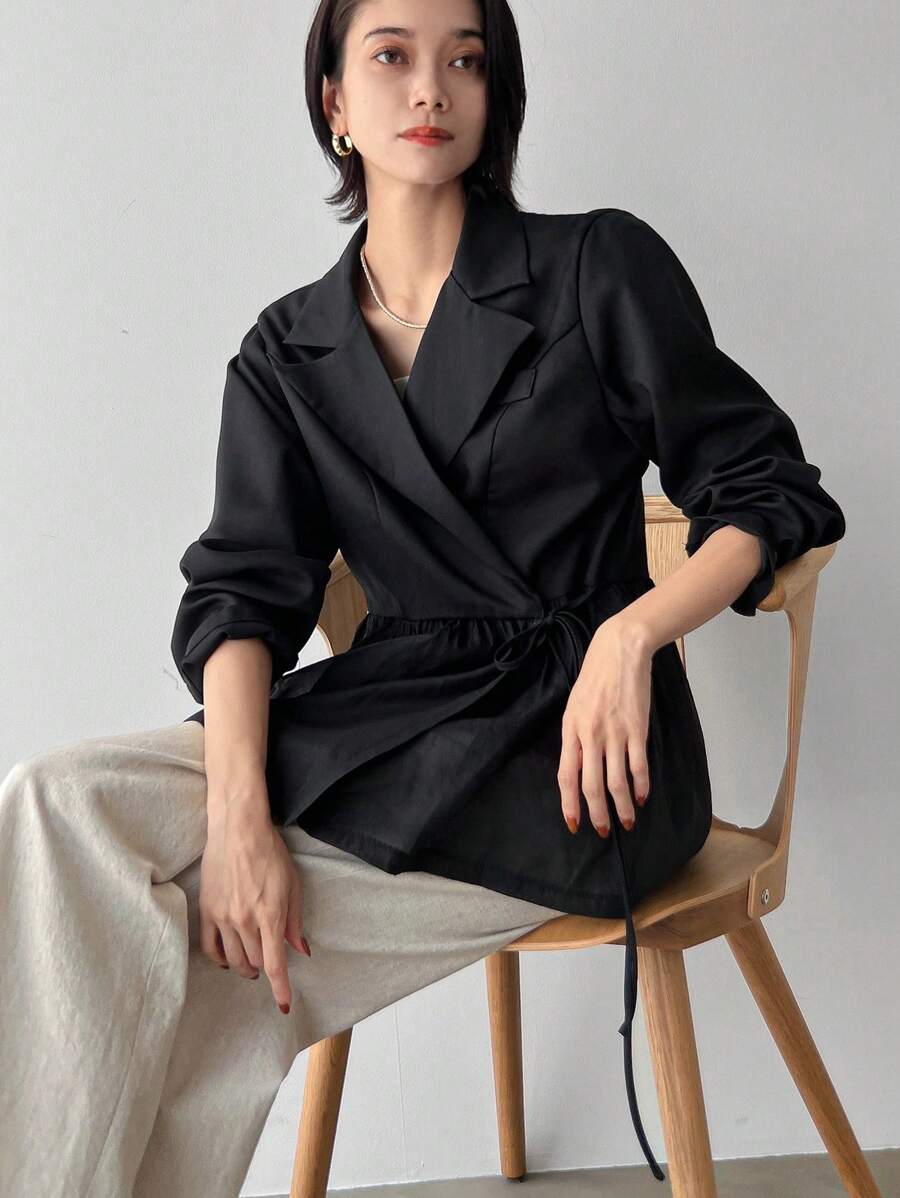 DAZY Jaqueta feminina casual de cor sólida com lapela, primavera e outono