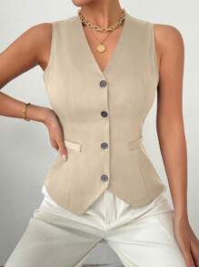 RosyDaze Women's Summer Daily Commute Short Vest Jacket - Apricot - View 1