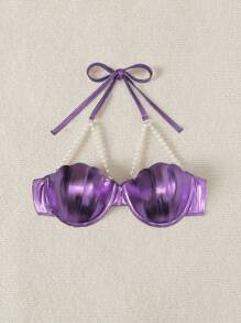 SHEIN Swim Shell Padded Halter Neck Bikini Top Summer - Purple - View 7