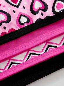SHEIN Conjunto de 4 piezas para niñas preadolescentes con ropa interior de punto suave, de unicolor y transpirable con patrón de corazón lindo - Multicolor - Ver 3