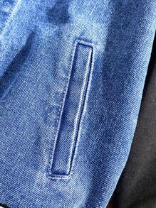 SHEIN Young Boy Fashion Casual Striped Border Black Knit Long Sleeve Spliced Blue Cowboy Baseball Jacket For Dailywear And Fall Boys Clothes