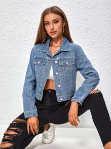 SHEIN Essnce 休闲短款牛仔夹克，秋季和春季