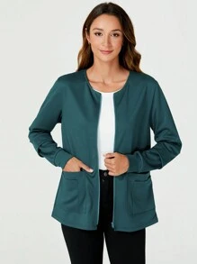 TaskEZ Scrub Nurse Uniform Women's Solid Color Zip Front Long Sleeve Pocket  Uniform Jacket