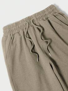 SHEIN Cottnline Men's Flap Cover Side Pocket Drawstring Waist Sweatpants - Khaki - View 3